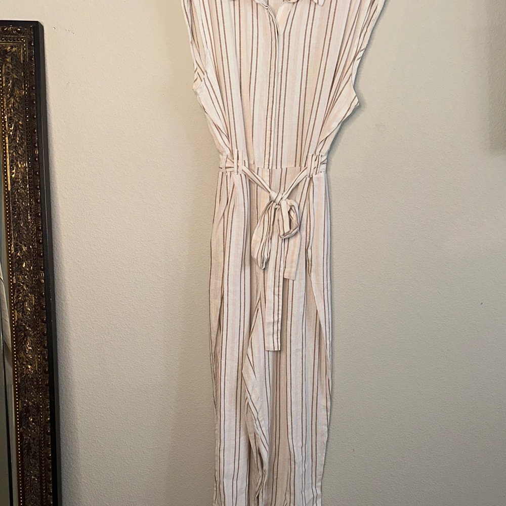 Rafaella Cream and Brown Striped‎ Jumpsuit